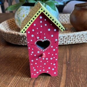 Small Red Polka Dot Birdhouse with Heart Cutout